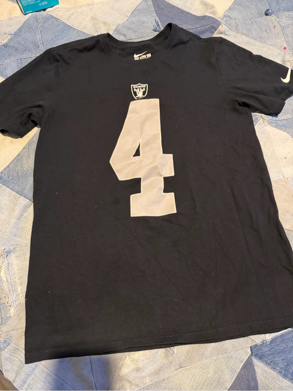 Nike Men’s Black Tee with Large Silver No.4 & Raiders Logo